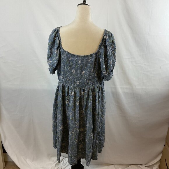 Outlander Torrid Dress 3 Blue White Green Floral Smocked Puff Sleeve Pockets - Picture 7 of 12